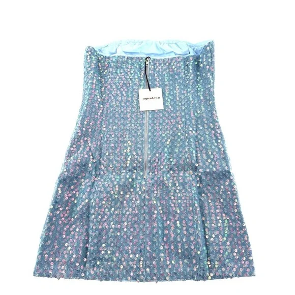 Superdown Claudia Sequin Denim Strapless Dress in Light Wash NWT Size S - Picture 6 of 9